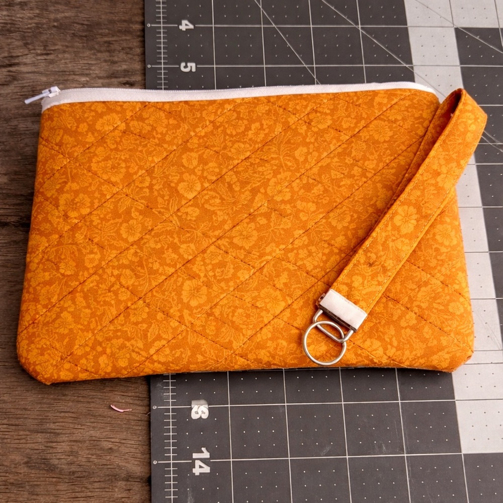 Orange Quilted Wristlet Clutch w/ key fob